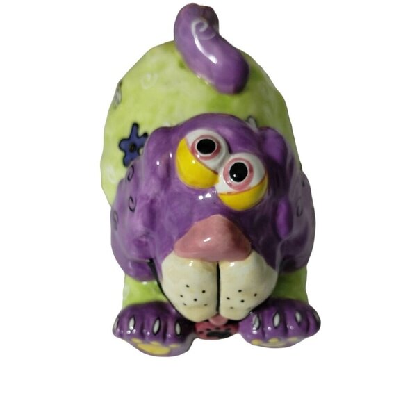 2002 CBK LTD Whimsical Colorful Ceramic Dog Figurine with Flowers & Swirls & Bee - Picture 1 of 11